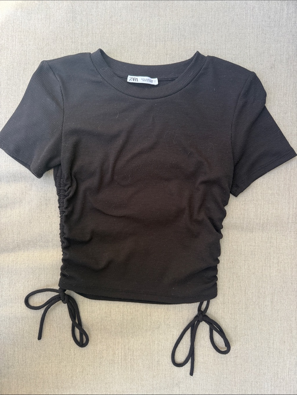 Zara Black Ribbed Side-Tie Crop Top